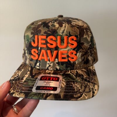 Jesus Saves Camo Hat (Orange Logo)
